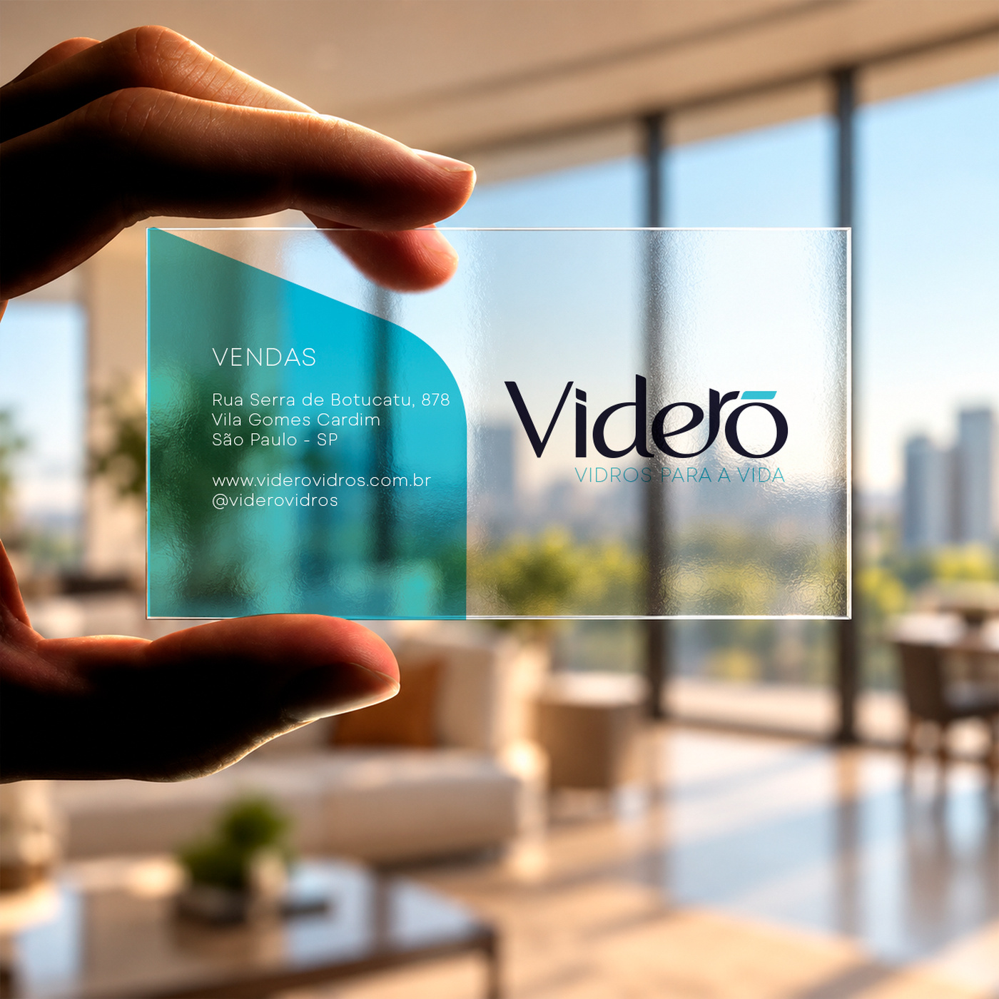 Cartão de vidro Videro apresentado à luz natural